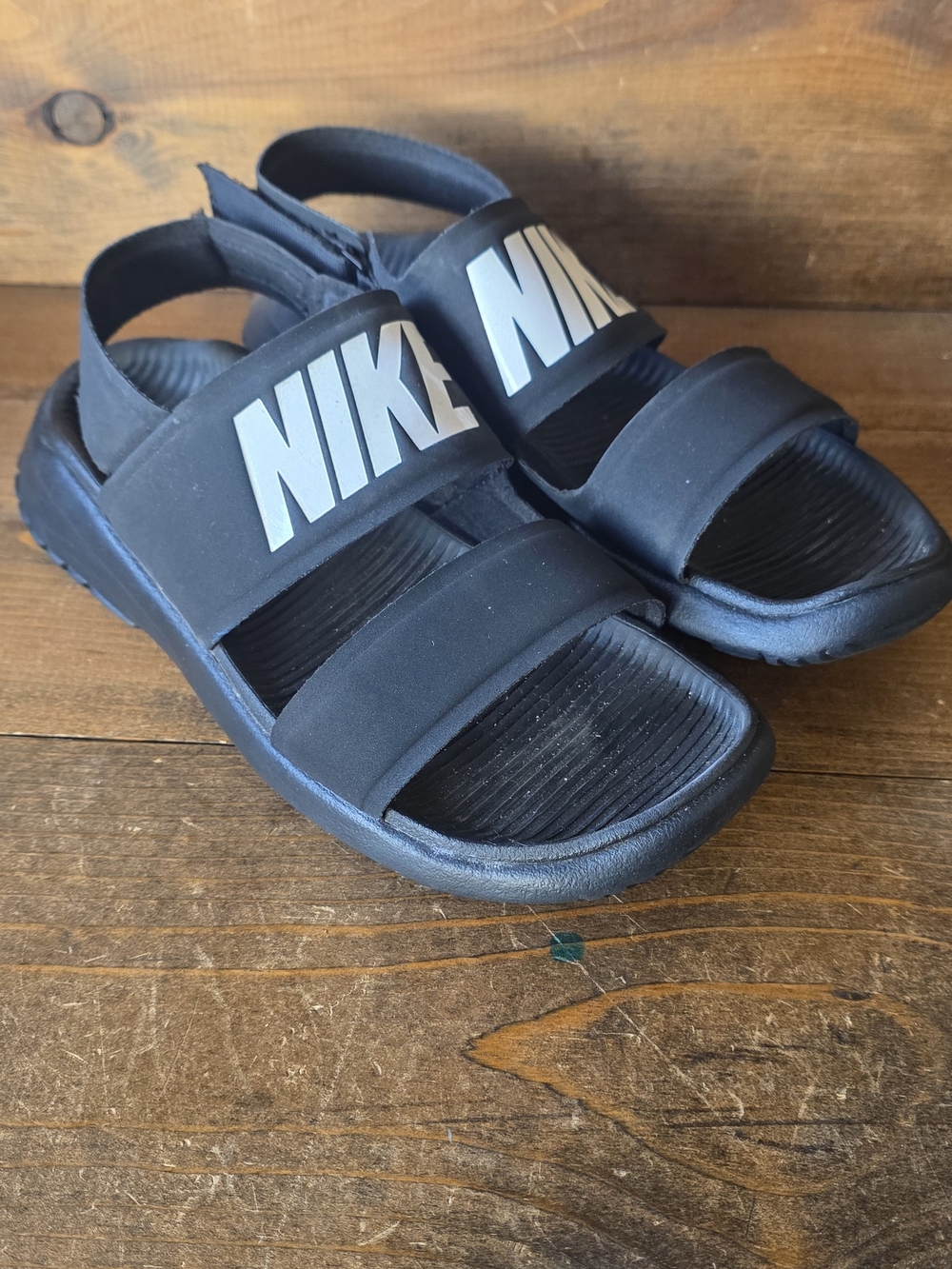 Nike Kids Black Dual-Strap Logo Sandals